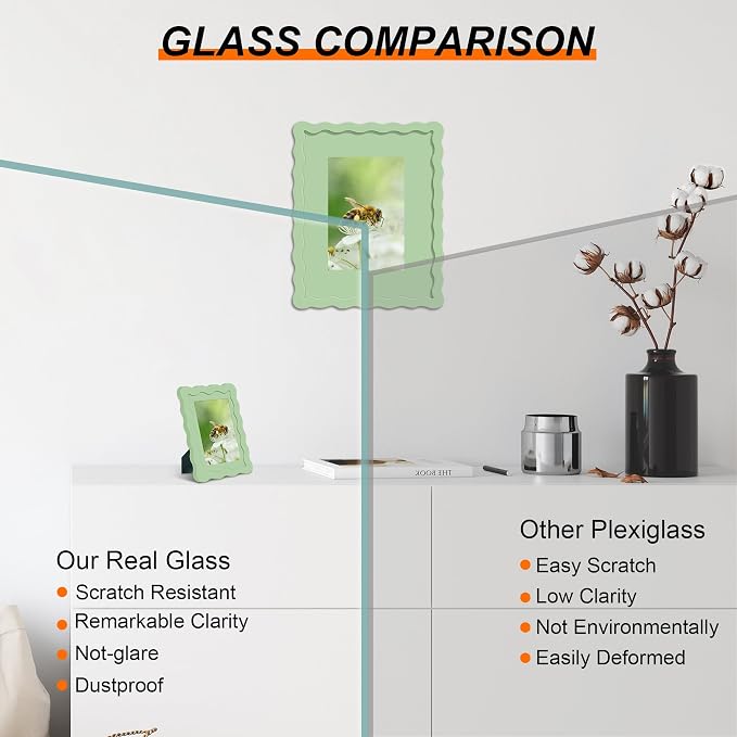 6x6 Picture Frame with Mat for 4x4, Wavy Edge Wooden Real Glass Photo Frame for - Image 2