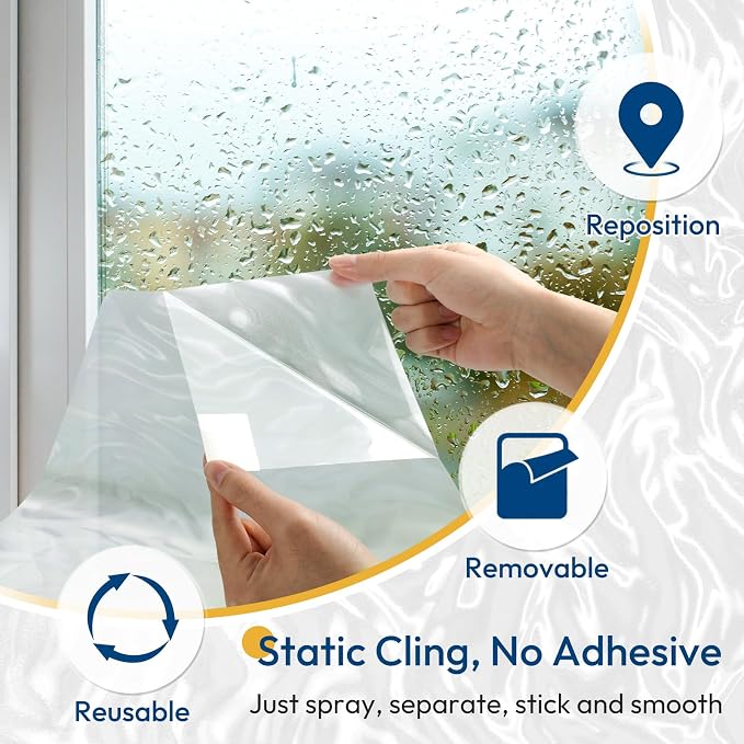 rabbitgoo Frosted Glass Window Privacy Film, Wave Pattern, 23.6" x 78.7" | - Image 4