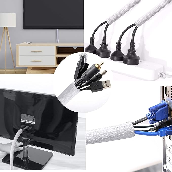 25ft - 1.25 inch Braided Cable Management Sleeve Cord Protector - Self-Wrapping - Image 5