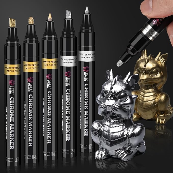 LET'S RESIN 6Pcs Mirror Chrome Markers, 3 Sizes Shiny Chrome Paint Pen by LETSRESIN