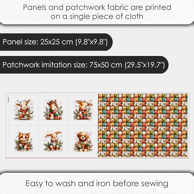 Cozy Animals Patchwork Quilting Fabric Panel – 6× Blocks + Bonus Patchwork - Image 4