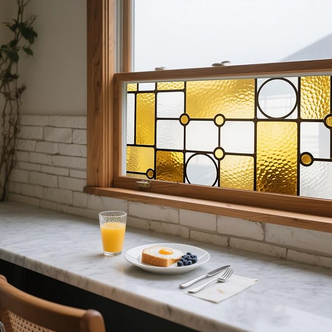 IVN Privacy Window Film Decorative Stained Glass Yellow and White Geometric - Image 5