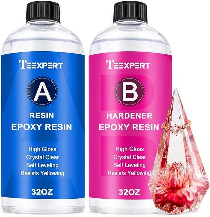 Teexpert Epoxy Resin Crystal Clear: 64OZ Epoxy Resin kit Fast Curing Heat by Teexpert