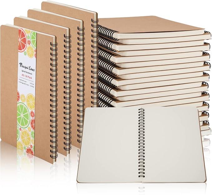 24 Pack A5 Spiral Notebook, Soft Cover, Blank Sketch, Wire-Bound Journal by PrincipalLines