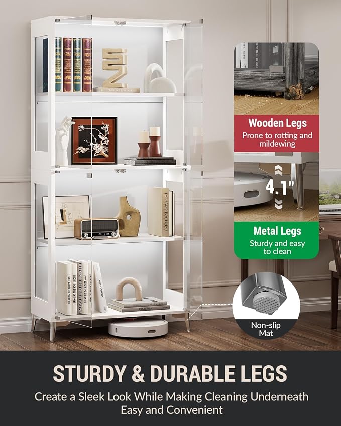 Glass Display Cabinet for Collectibles, 4-Tier Curio Cabinet - Image 5
