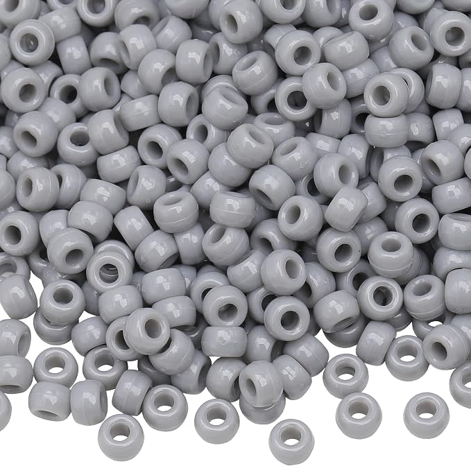 1000Pcs Pony Beads Bracelet 9mm Gray Plastic Barrel Pony Beads by Auvoua