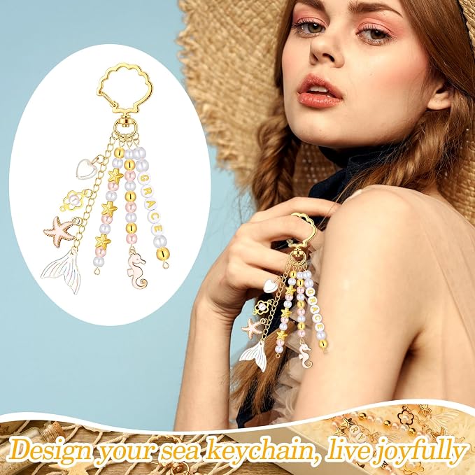 Cunno 776 Pcs Beach Seashell Bag Charm Making Kit, Ocean Coastal DIY Keychain - Image 4