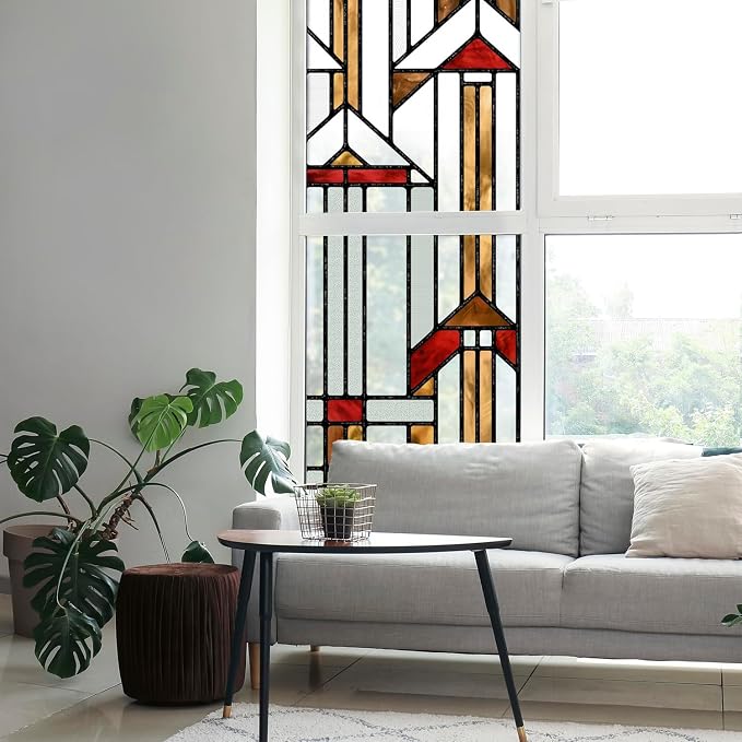 Original Hand Drawn Stained Glass Window Film Amber Geometry Patterns Inspired by ChicSkin