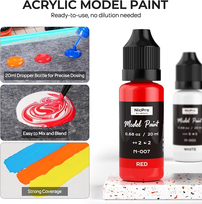 Nicpro 30 Colors Model Paint Set, 20ml Ready to Use Modeling Acrylic Paints - Image 4