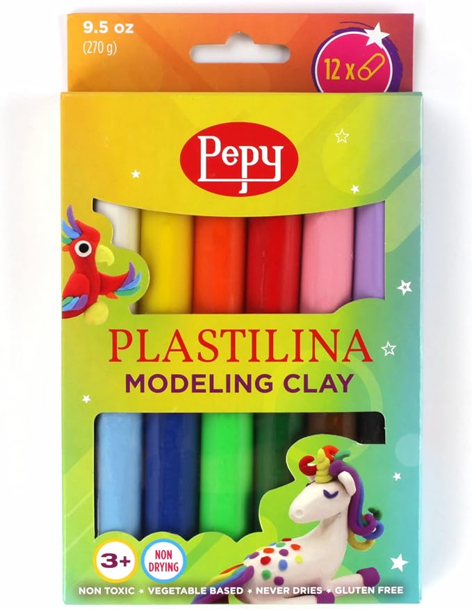 Pepy Plastilina Reusable and Non-Drying Modeling Clay; Box of 12-Color Sticks by Pepy