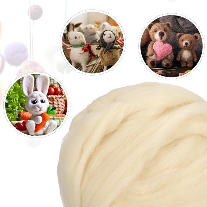 uxcell Needle Felting Wool, 3.5 Oz Nature Fibre Wool Yarn Roving - Image 4