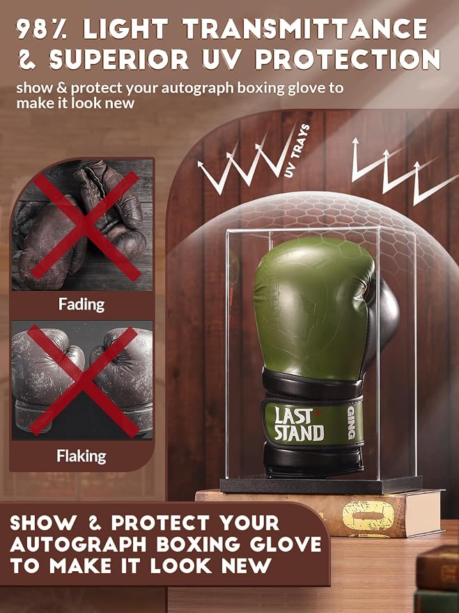 JupDec Boxing Glove Display Case, Full Size UV Protection Souvenirs and - Image 3
