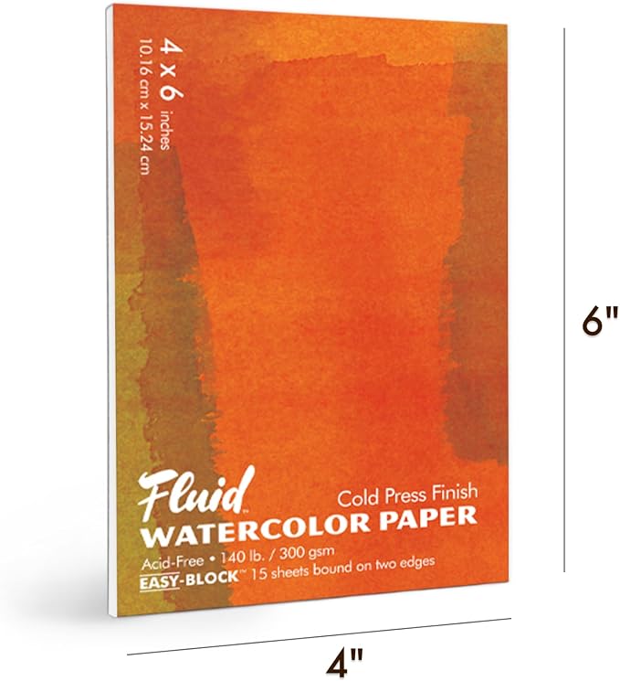 Fluid Watercolor Paper Block, 4 x 6 inches, 15 Sheets, 140 lb Cold Press Pad - Image 2