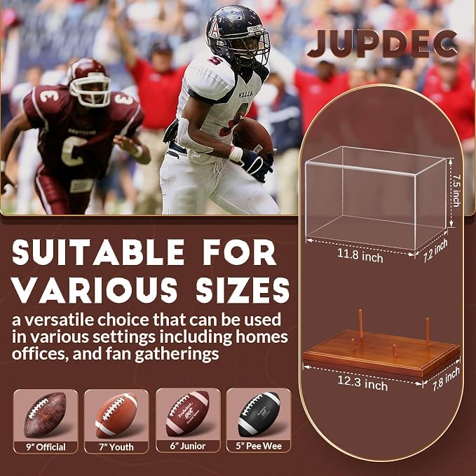 JupDec Football Display Case Full Size, Acrylic Clear Box - Image 3