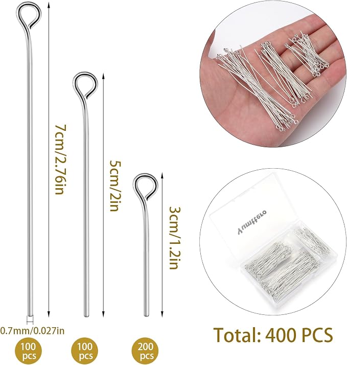 400 PCS 30mm 50mm 70mm Mixed Length Eye Pins - Image 2