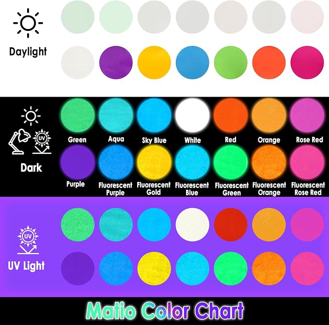 Matio Glow in The Dark Pigment Powder, 15g/0.5oz Fluorescent Rose Red Epoxy - Image 3