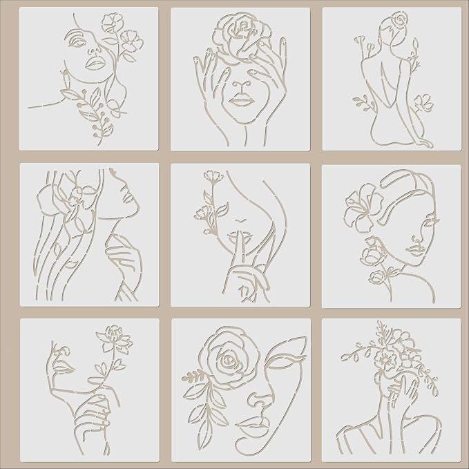ORIGACH 9PCS 11.8x11.8inch Modern Minimalist Abstract Women Stencil, Floral - Image 7