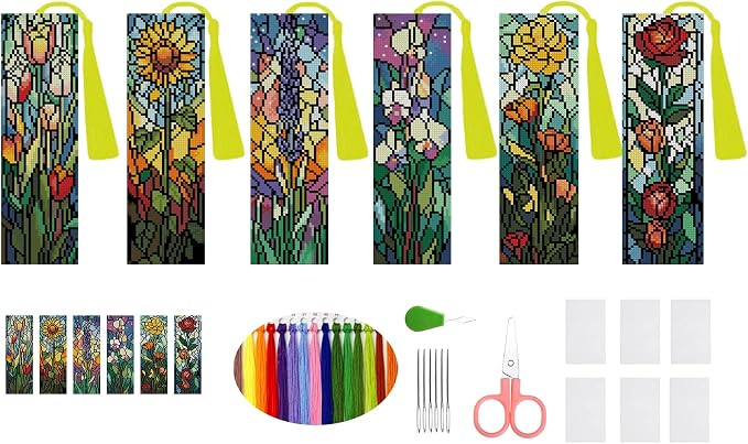 DYAIANGMU Flower 6 Pcs Cross Stitch Bookmark Kit by Unknown