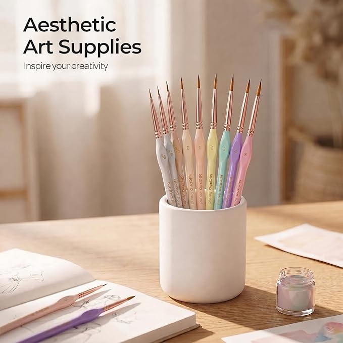 Nicpro 10PCS Micro Fine Detail Paint Brush Set, Aesthetic Pastel Small - Image 6