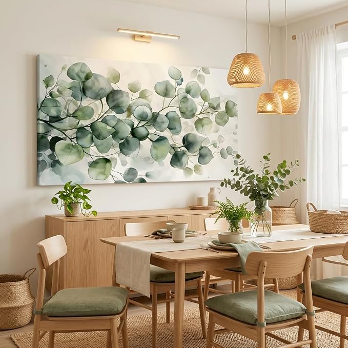 ZESTRILIA Soft Green Eucalyptus Leaves Canvas Wall Art, Calming Watercolor - Image 3