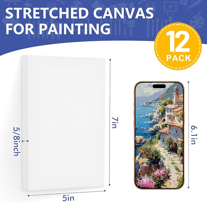 FUMILE 5x7 Canvas for Painting, 12 Pack Stretched Small Canvases for - Image 2