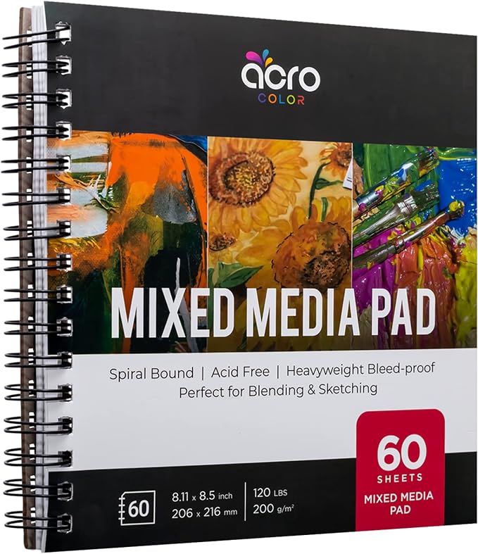 Mixed Media Sketchbook 8.11” x 8.5” | Spiral Bound Sketch Pad by AcroColor