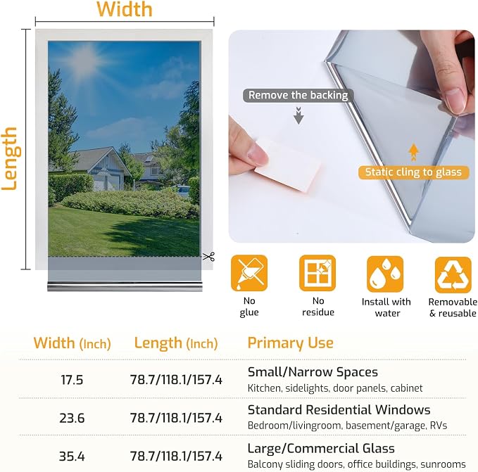 LUTE One Way Window Privacy Film, Window Tint, 35.4" x 118.1" | Sun Blocking UV - Image 7