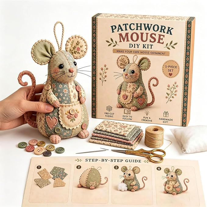 Patchwork Mouse DIY Kit, Handmade Sewing Craft Kit - Image 4