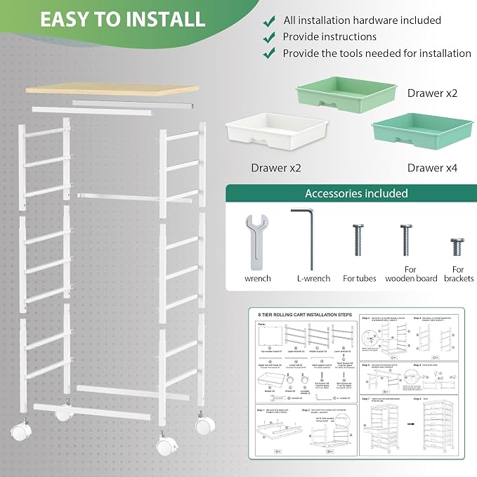 Goovilla Rolling Cart with Drawers, Utility Cart Organizer With 8 Removable - Image 6