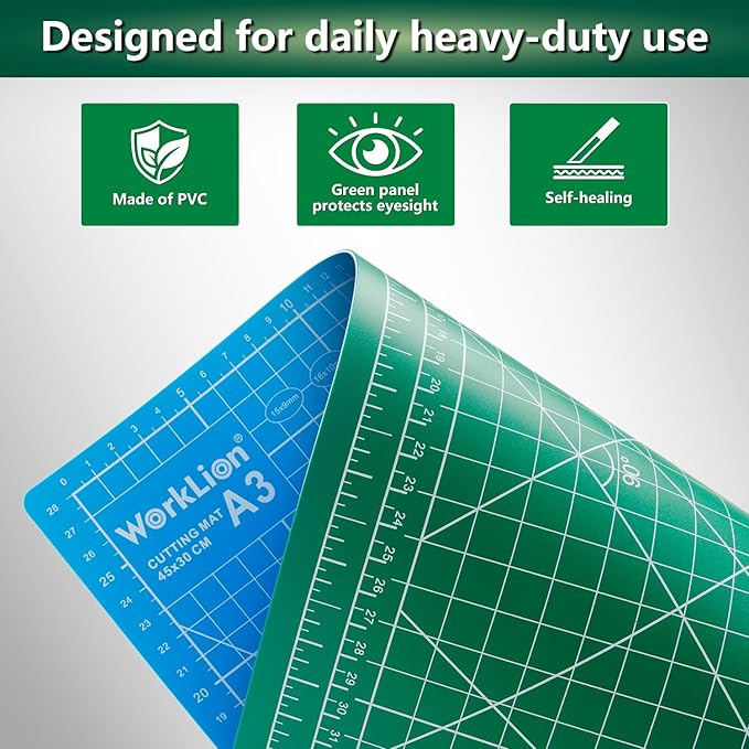 WORKLION 12" x 18" Art Self Healing PVC Cutting Mat, Double Sided, Gridded - Image 2