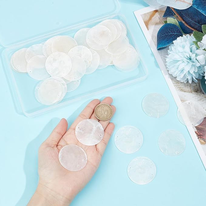 SUNNYCLUE 1 Box 50Pcs Shell Charms Capiz Shells Bulk Natural Seashell Connector - Image 3