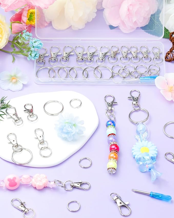 FIVEIZERO 60PCS Silver Swivel Snap Hooks and Key Rings Kit, Lobster Clasps - Image 5