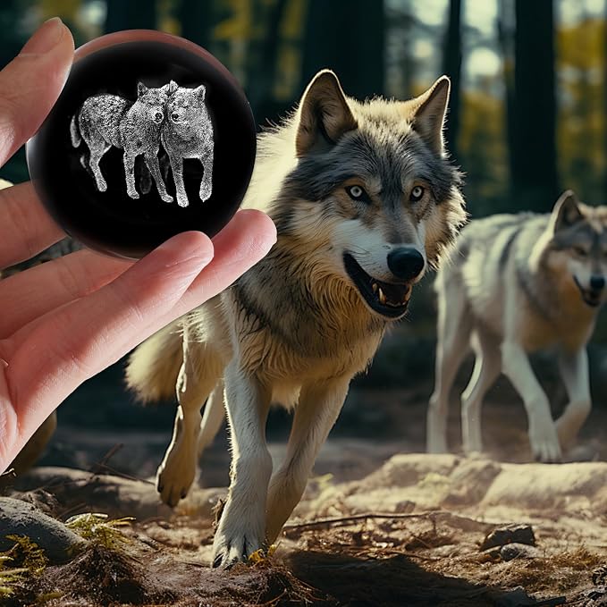3D Wolf Crystal Ball with Stand Lase Engraved Glass Sphere Paperweight Wolf - Image 5
