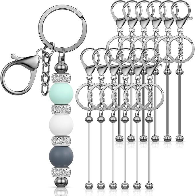 Tondiamo 12 Pcs Beadable Keychains Bars Bulk Blank Beaded Metal Keychain by Tondiamo