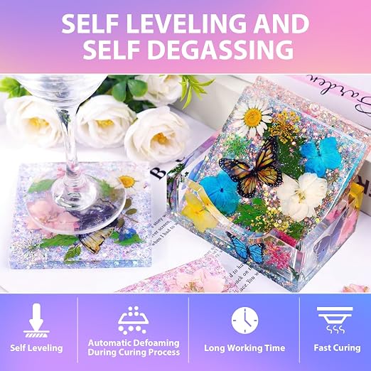 Pnente Crystal Clear Epoxy Resin Kit, 32oz Professional Self-Leveling No-Bubble - Image 3