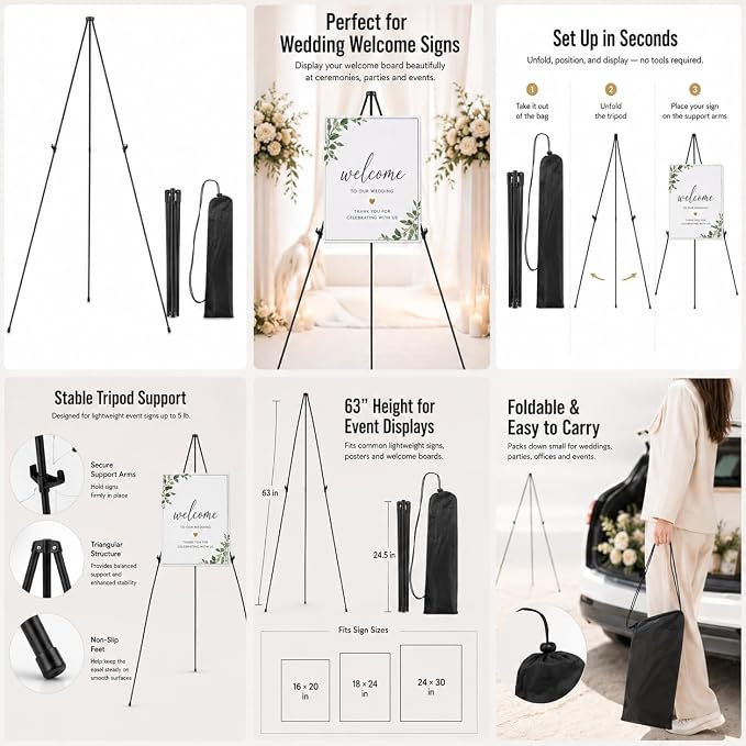 RRFTOK 3 Pack 63 in Sign Easel Stands, Instant-Fold Tripods - Image 8