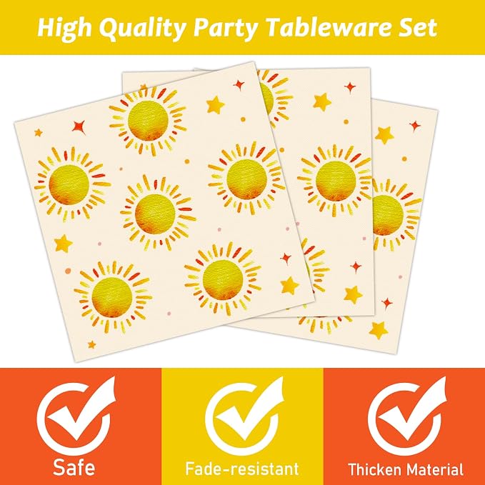 96 Pieces First Trip Around The Sun Decorations Sunshine Birthday Party Plates - Image 3