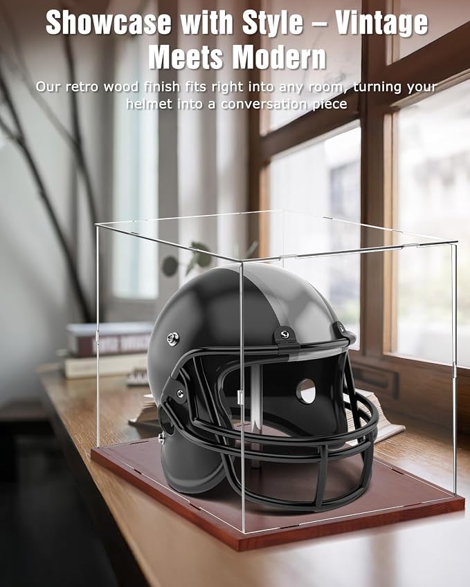 Fitense Full Size Helmet Display Case High Clear Acrylic Wooden Base | - Image 7