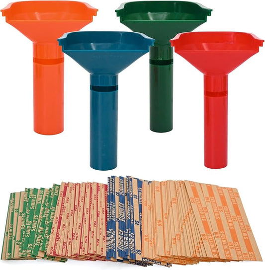 L LIKED 150 Assorted Flat Striped Coin Wrappers & 4 Coin Sorters Tubes by LLIKED
