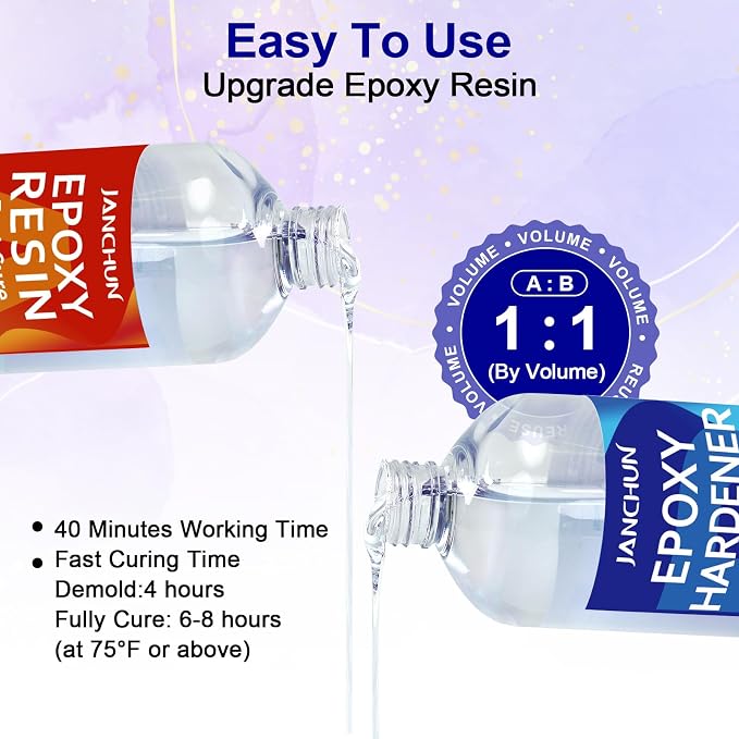 JANCHUN Crystal Clear Epoxy Resin Kit 32OZ, Bubble-Free, Anti-Yellowing - Image 6