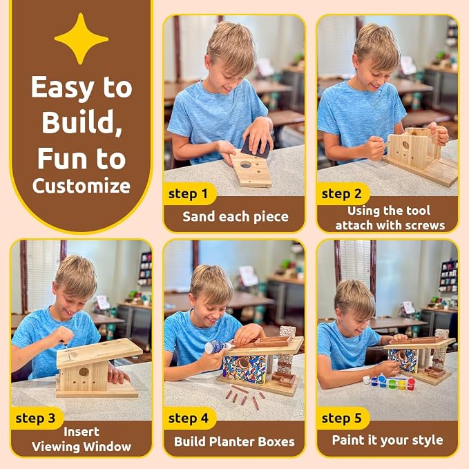 SparkJump Modern Birdhouse Woodworking Kit, Complete DIY Birdhouse - Image 3