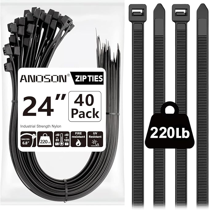 Large Zip Ties Heavy Duty Outdoor 24 inch, Heavy Duty Zip Ties 220 lbs by ANOSON