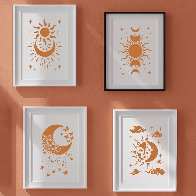 INFUNLY 9PCS/Set Sun Moon Wall Stencils - Image 4
