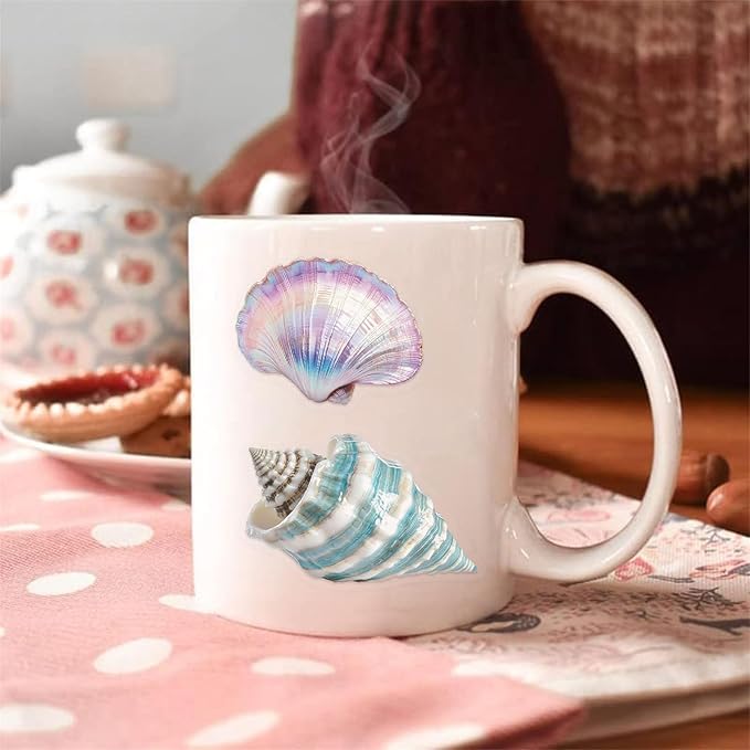 50PCS Sea Shell Stickers Aesthetic PET Conch Stickers Clamshell Pearls Decal - Image 4