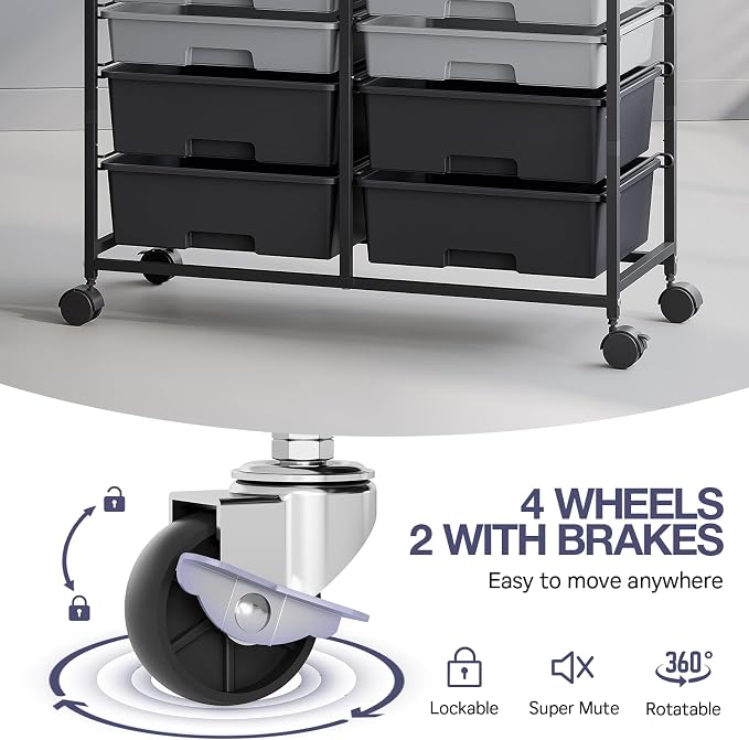 Rolling Storage Cart with 12 Drawers, Wooden Tabletop Utility Cart - Image 4