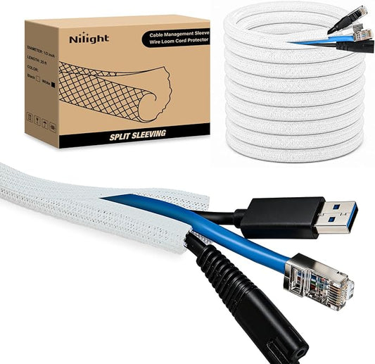Nilight Cable Sleeve, 25ft-1/2inch Cord Management Sleeves, Braided Sleeving by Nilight