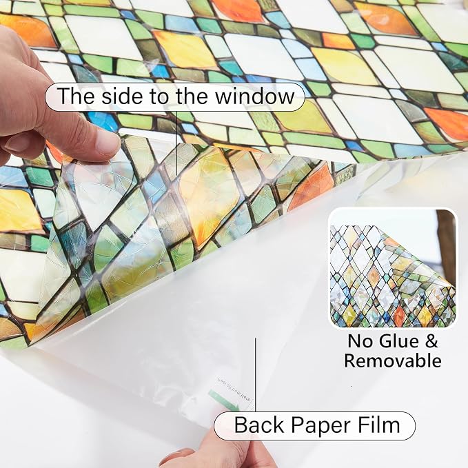 Window Privacy Film Stained Glass 29.5" x 78.7" Rainbow | Static cling – no glue - Image 5