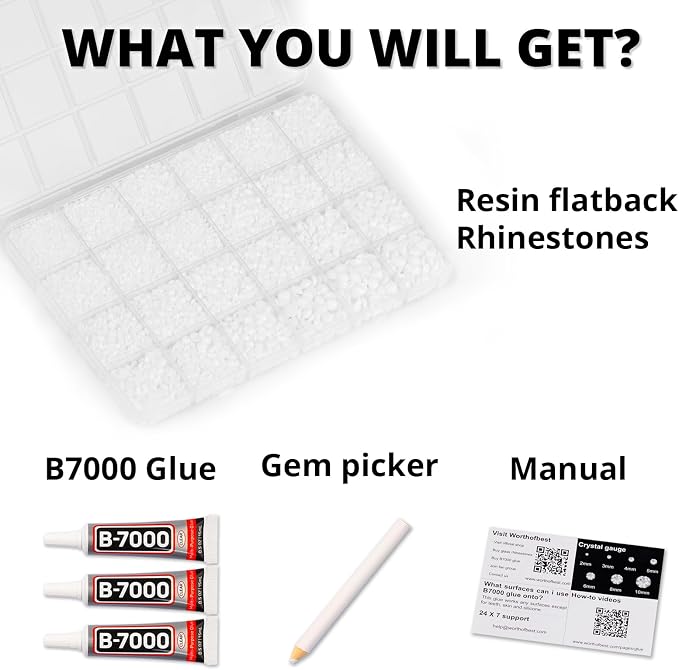 33000Pcs White Rhinestones for Bedazzling, 6mm Flatback Gems Bedazzler Kit - Image 2