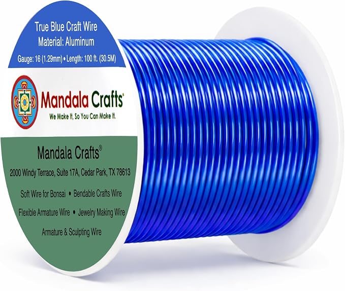 Mandala Crafts 16 Gauge True Blue Anodized Aluminum Craft Wire, 100 FT | Colored by MandalaCrafts