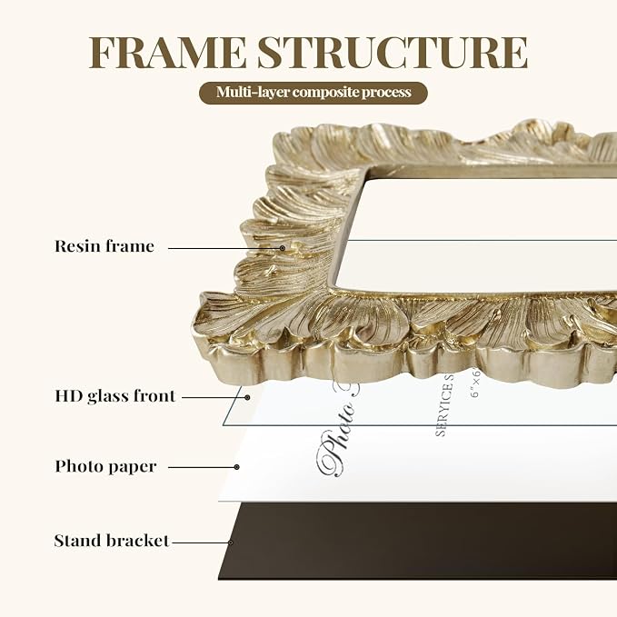 Cuspin 6x6 Gold Picture Frame, Vintage Palm Leaf Square Photo Frame - Image 6